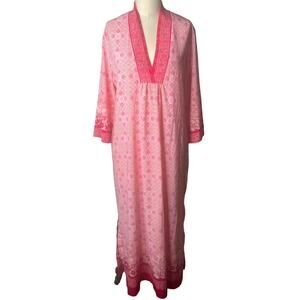 Oscar De La Renta Pink Label Border Print Stretch Crepe De Chine Caftan S/M